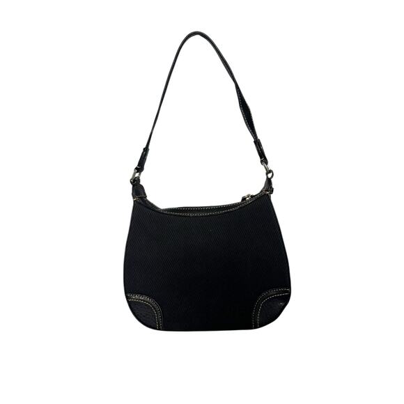 Etienne Aigner Black Corduroy Fabric Small Shoulder Bag Buckle Flap Y2K - Picture 2 of 13